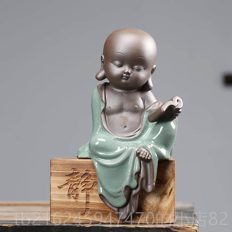 高档创意新中式禅意小和尚摆件陶瓷家居品装饰厅办客室茶道工艺公