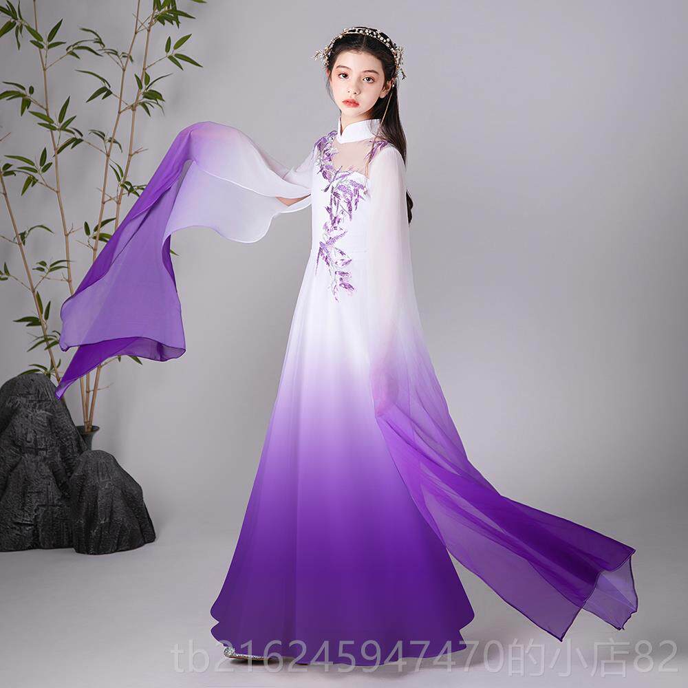高档高端奏女童古筝儿演出服朗诵演童中国风小主持人中装式晚礼服