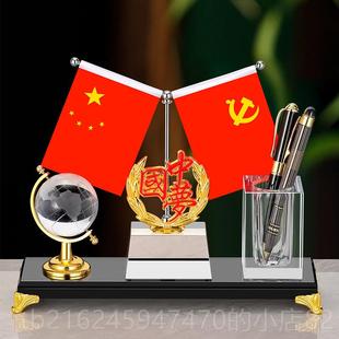 高档五星小红旗摆件意会办公室桌面高创档装饰笔筒书房议室用品小