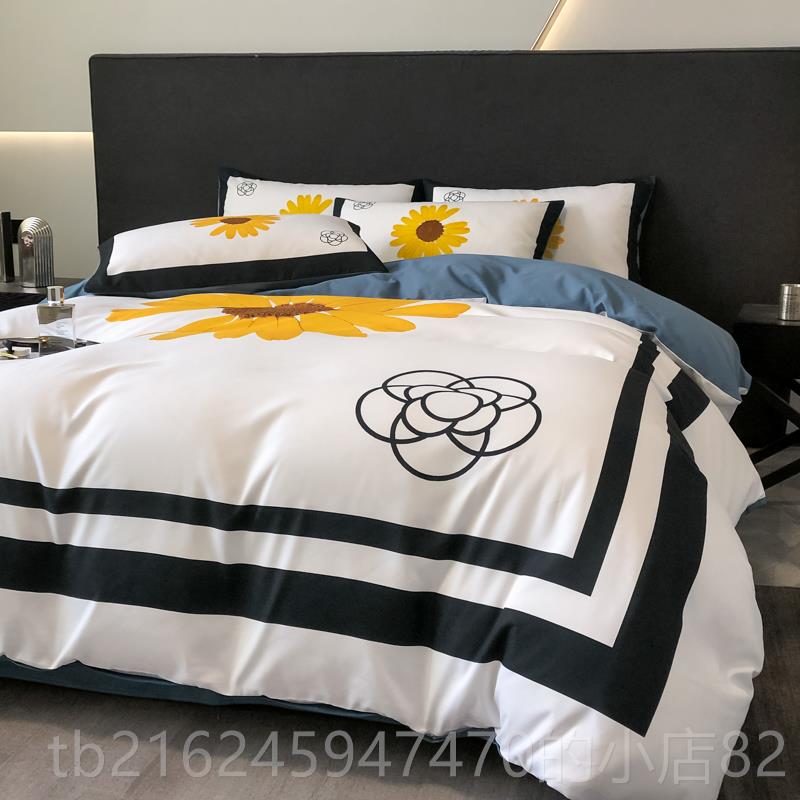 高档in被s网红潮款4四件套水洗磨毛套单双人棉纯床单三件套简约床