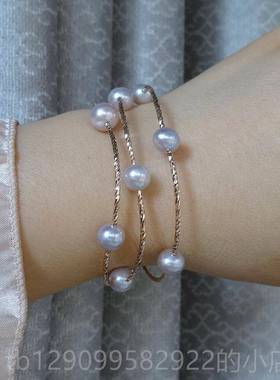 正品韩首饰品纯天然淡水珍镯手链手串女S珠925银手多层圈情版人节
