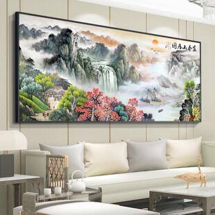 JJ759204流水生财景山水画客厅景东背墙挂风画公室旭日东升装饰画