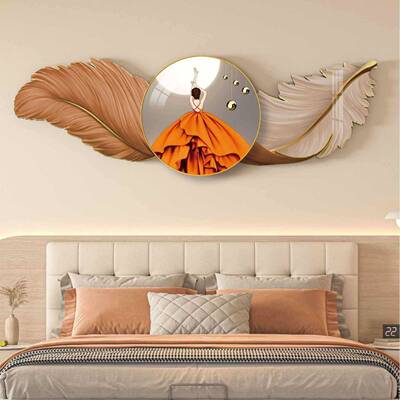 卧室床挂画HS-09240轻奢级感头羽毛装约饰画主卧房间背景墙画现代