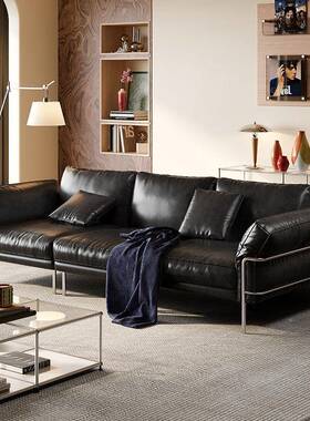 中古风豪斯包C沙发客厅三人位32016597复古L全青皮黑色直排户小型