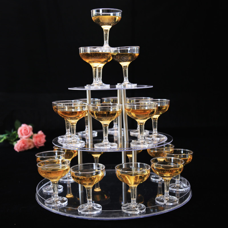 新款香槟塔婚庆道具三层圆形灯光款酒塔香槟杯塔婚礼酒店布置塔架