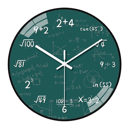 乐沃电波挂钟自动对时静音数学公式理科工教室装饰表时免打孔圆形