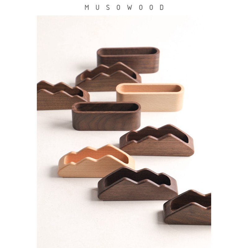 实木名片盒 创意黑胡桃木名片座桌面前台木质名片架子摆台卡片架