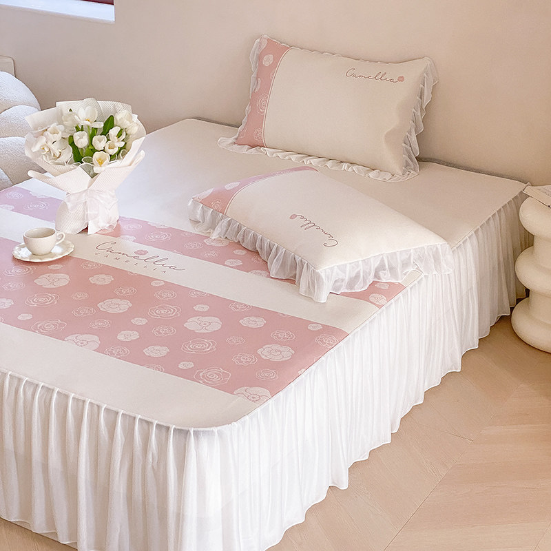 A类夏季900D冰丝凉席三件套法式复古床裙公主风空调软席子可机洗