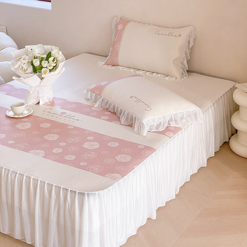 A类夏季900D冰丝凉席三件套法式复古床裙公主风空调软席子可机洗