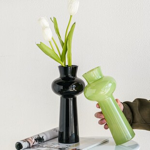法式 饰摆设 中古玻璃花瓶水养鲜花插花摆件高级感客厅餐桌电视柜装