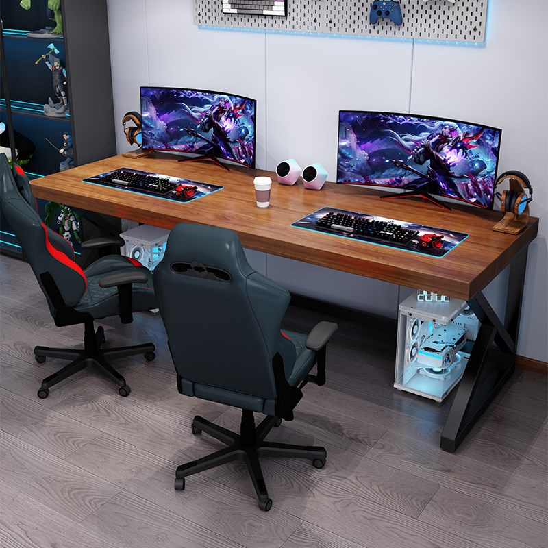 实木双人电脑桌家用台式学习书桌两人并排电竞桌卧室办公工作台