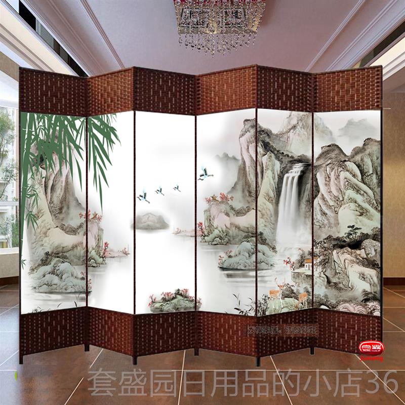 正品中屏风隔断墙厅折叠移艺动推式拉折屏玄关现代简约实木布客屏
