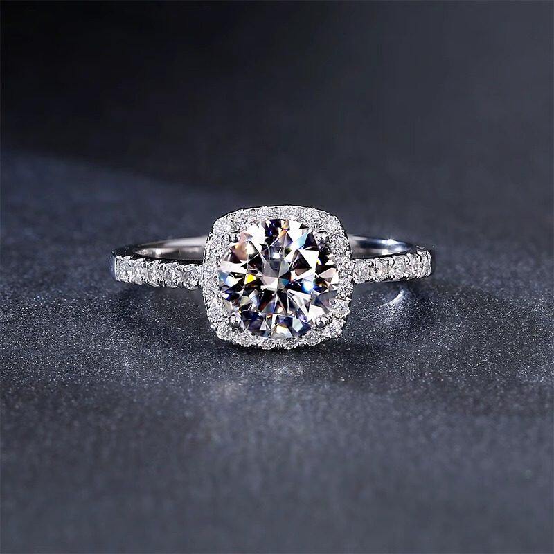 IGI实验室培育钻石戒指方形围镶钻Pt950铂金求婚订婚女钻戒礼物