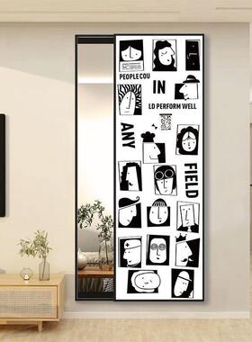 QYR玄关装饰画隐试形全身镜推拉隐藏式画镜子卧衣镜挂室墙壁穿衣