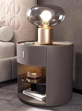 意极式奢简马鞍皮床头创柜现代轻卧室主卧XHH储物柜意圆形