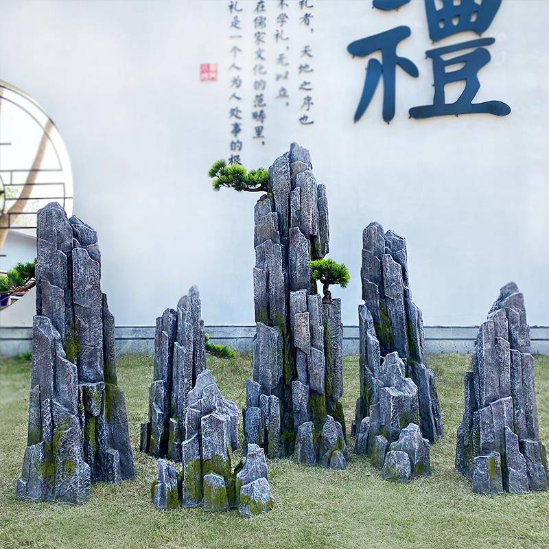 仿斧劈石假山真大型玻璃钢落地布摆件庭院造景置别NOG墅小饰院装