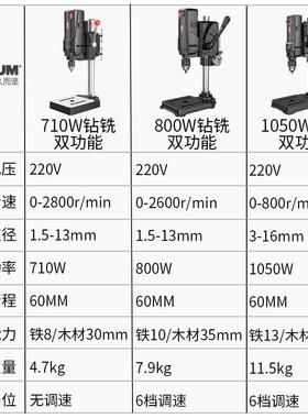 龙韵工业台钻小家用243120V大功率多孔功能级铣床机高型精度钻打