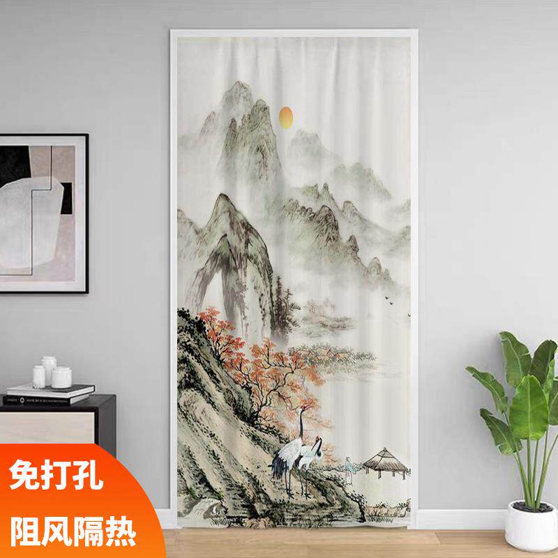 式荷花门帘遮挡厕所厨房挂帘布艺中客NKA布厅卫生间布卧室帘子免
