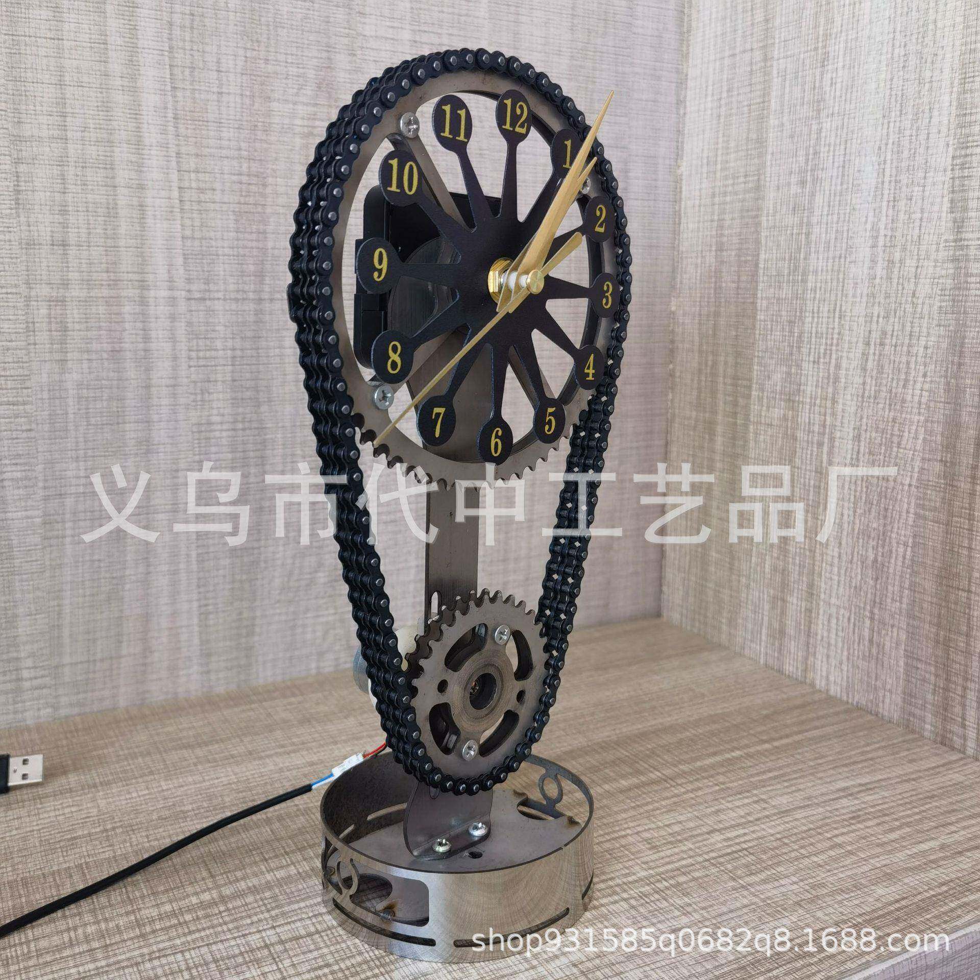 爆欧美齿轮座钟个创意装款饰台钟复古时钟链条性5896齿轮钟