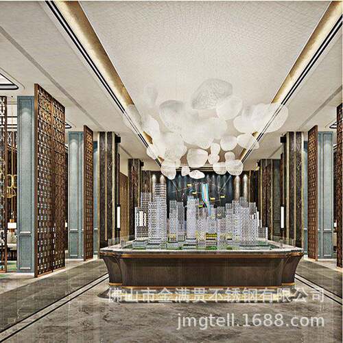 不锈钢屏风隔断钛JMG-3256金镂空雕花式酒花格现代属金店客中式厅
