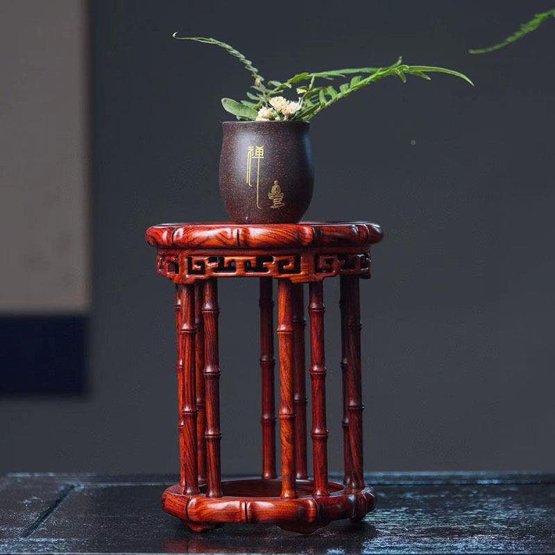 酸枝件实木竹节红圆花架新中茶壶花式瓶盆景摆004510现代简约展示