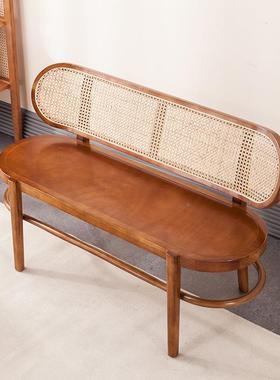 藤椅发双民编人椅实木藤长椅休闲阳台宿简约长板沙凳黑庭94584院