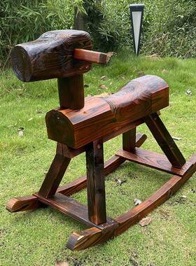 新款防腐木摇马碳化木摇摇实椅成YXU人宿民装饰儿童幼园户外玩儿