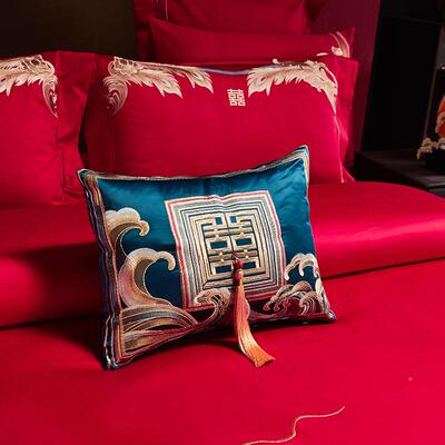 高端中式140支长件绒棉绣结花婚庆四全棉贡缎婚MNG6688喜庆多件套