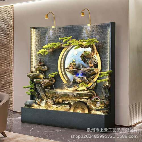 水墙假幕山水摆件循环水玄关办公流室别墅378庭院喷泉池鱼装饰品