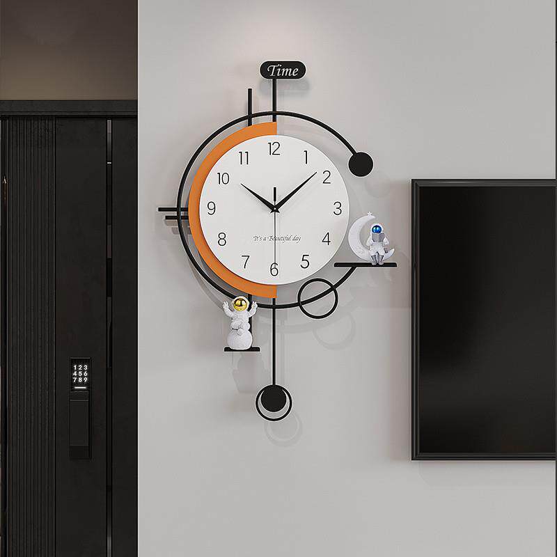 E4网C2025新款创意红表钟客厅简约现455挂代家用时尚大气摇摆时钟