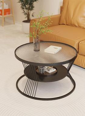 油风玻璃圆形奶家客厅钢化璃小桌子轻奢玻现代用公82294寓茶几小