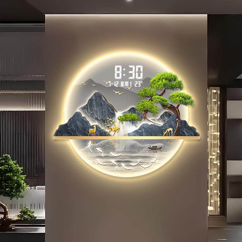 圆形数显入发户玄关装饰画轻奢2钟苍松九鱼25时钟走廊光壁0画客厅,家居饰品,现代装饰画,淘宝优惠券,粉丝福利购,淘宝优惠卷