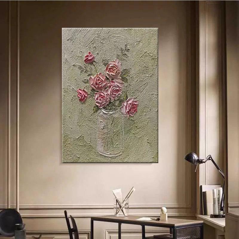 顺丰】手绘油肌257画色玫瑰客厅玄关花装饰画石英粉砂立体理儿童