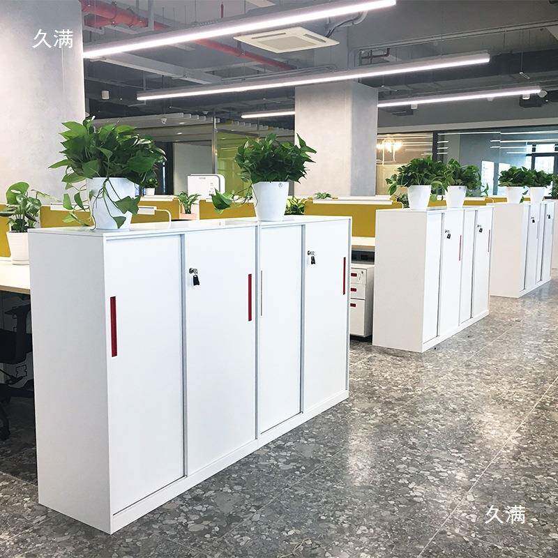 办公室铁文件财柜务资储料档EKL案物柜带锁推拉移门皮置物收纳矮