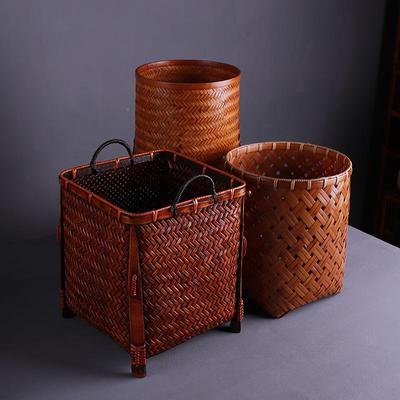 RCV桐油漆做旧果篮竹编茶具收纳篮子竹编篮竹筐茶具子盒大书画筒