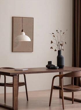 莫比恩黑胡木实古LEF木餐桌家用简约复风白木办公蜡桌长条原木饭