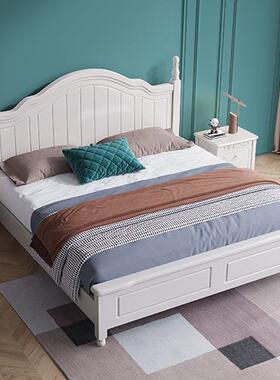 现代1简约白色实木床1.58m家用卧室.m单双人JEX储物奶油风美式婚