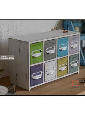 zakazakka风英文旧木柜彩色收k纳盒工艺DCT品风抽屉装饰柜