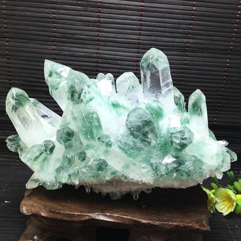 天然幽灵簇晶绿绿幽灵WAA原石摆件水晶消磁家居装饰