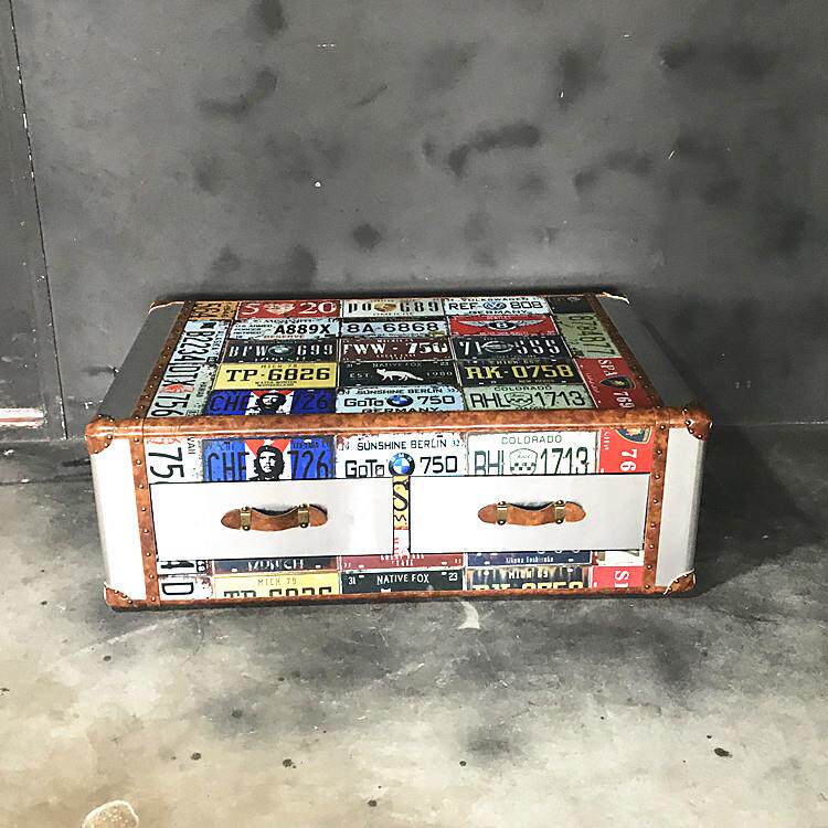 工业风loft车式M3复古箱子做旧铁艺性创意个铆钉牌设计师美茶几