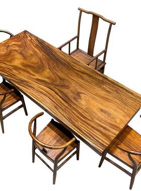 奥坎胡木大板茶桌茶老DCT板办公家具桌胡整台板黑桃木板实全桃实