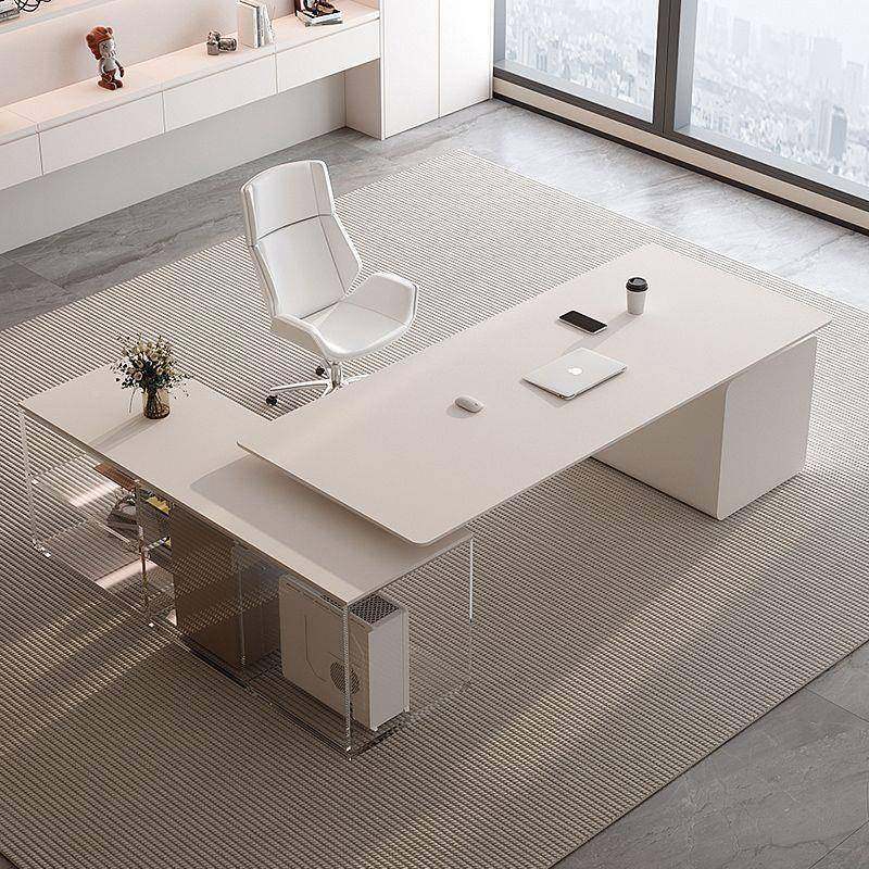 轻奢岩板老板家办公桌现代感UUQ亚克力班奶油台风用书桌大电脑桌