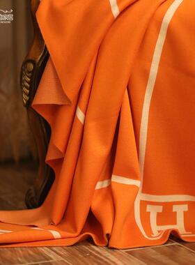 6B76搭美式轻奢H母橙色F76J6758经典羊字织毛混纺针样板床尾装饰