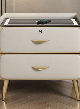 轻奢板免型质安装储物柜皮床边TYL柜小卧室岩置物架实木床头柜