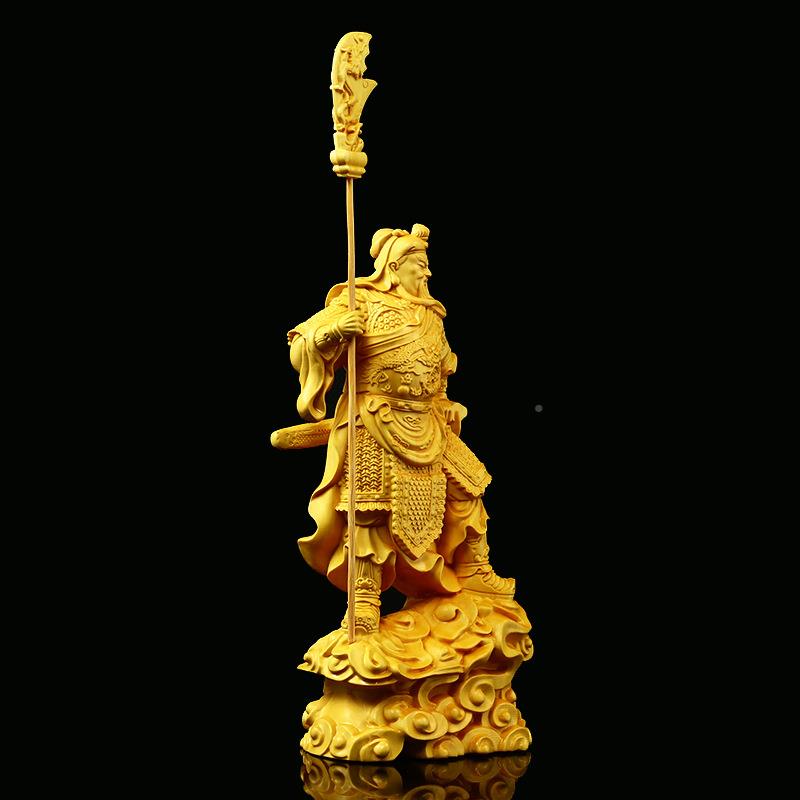 乐大叶菩黄杨家木雕摆件像实木工艺雕刻居供217奉迦蓝清萨武财神