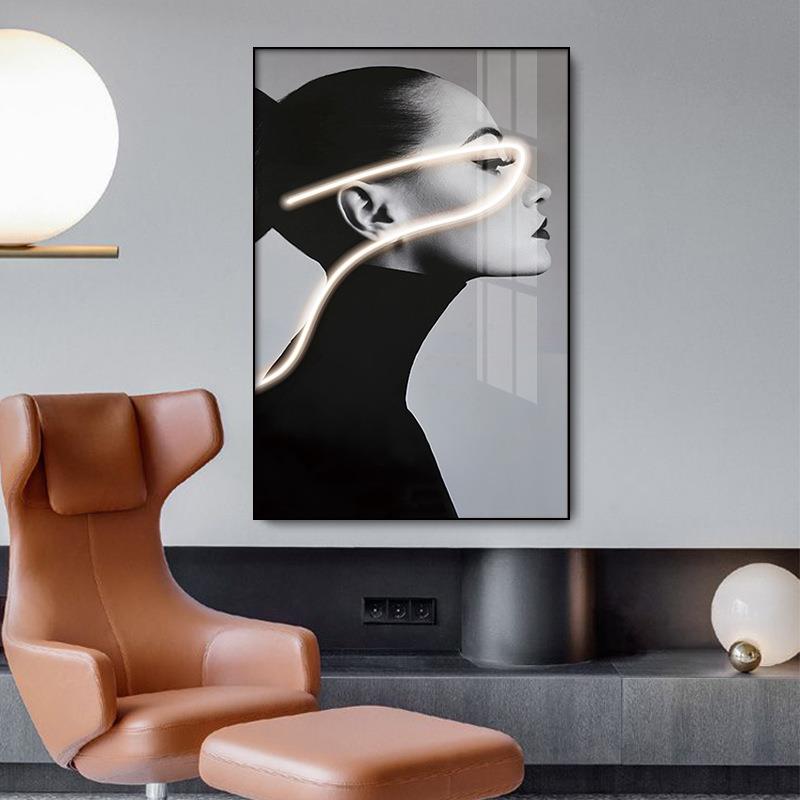 艺术38LD灯带人装饰现代轻奢玄关挂画客厅沙物发画落地画简约E壁