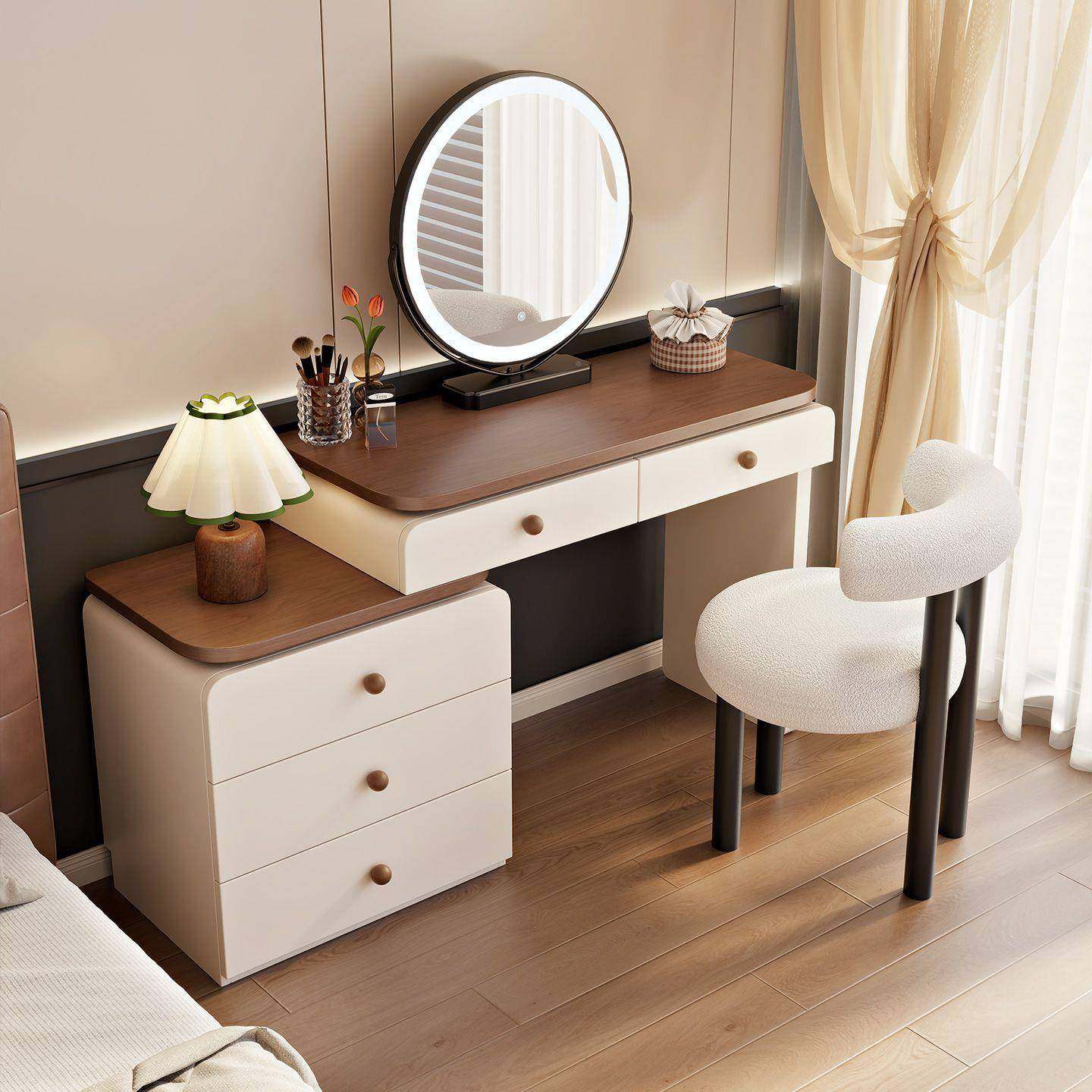 古亿斯伦诺中妆奶油风46室梳卧妆台现代简约实木斗柜收纳柜一体化,住宅家具,梳妆台+梳妆凳,淘宝优惠券,粉丝福利购,淘宝优惠卷