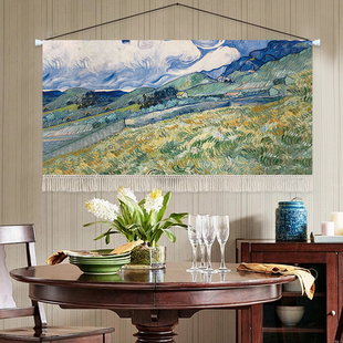 梵高风景油画挂毯客厅背景墙挂布卧室床头布艺挂画高级感墙面装饰