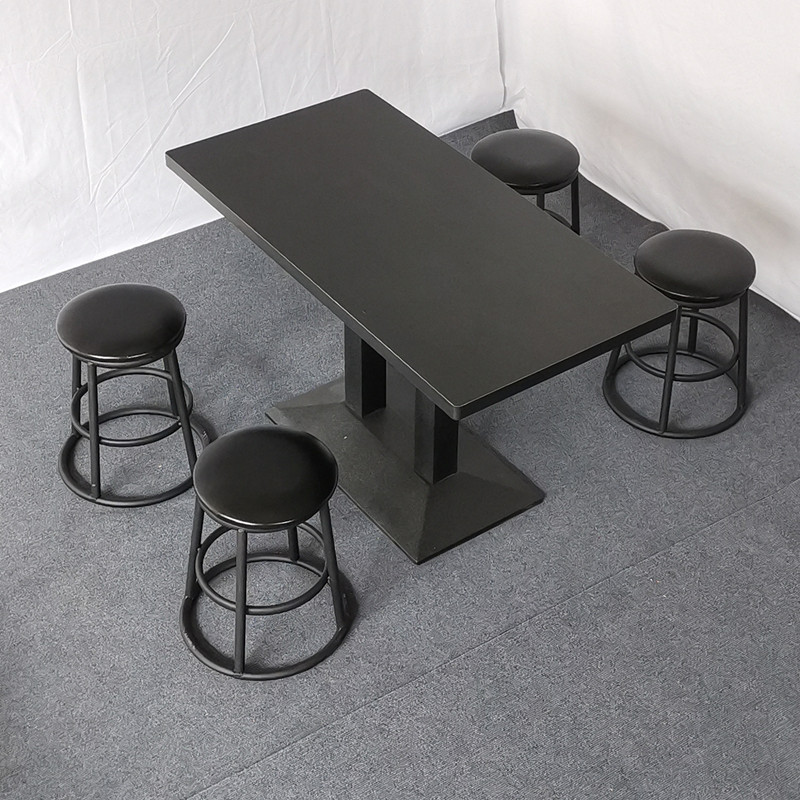 小吃店桌椅组合快餐实木桌子长方形餐饮饭店商用专用凳子简约圆凳