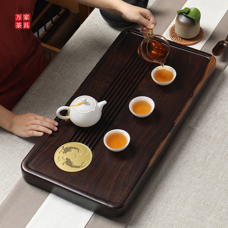 整块迷你茶盘黑檀木新款原木海家用红木实木茶盘托功夫茶具套装